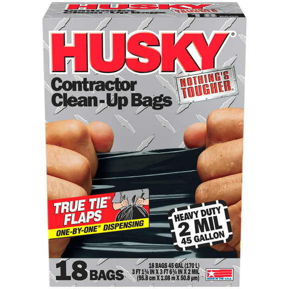 Husky 45 Gal Flap Tie 18 Ct Black Contractor Bag