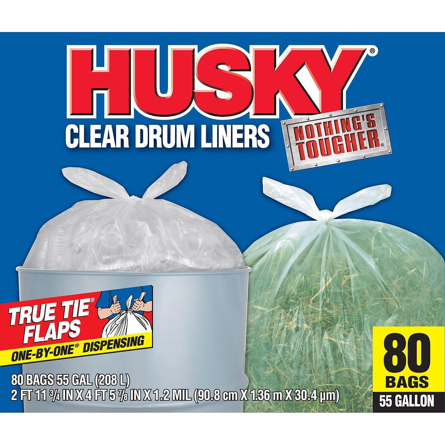 Husky 55 Gallon Clear Flap Tie Drum Liner Trash Bags