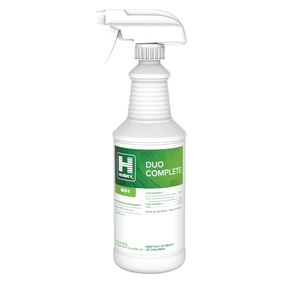 Husky 801 Duo RTU Disinfectant & Sanitizer, 32 oz All-in-One Solution for Cleaning, Disinfecting, and Sanitizing Surfaces with Fast-Acting Formula