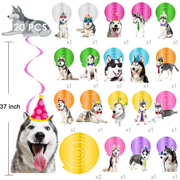Husky Birthday Party Decorations 20Pcs Hanging Swirls Dog Streamers for Puppy Parties