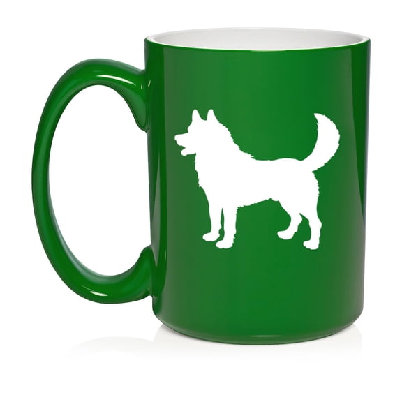 Husky Ceramic Coffee Mug Tea Cup Gift for Her, Him, Friend, Coworker, Wife, Husband, Dog Lover (15oz Green)