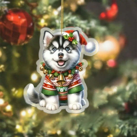 Husky Christmas Ornament Acrylic Hanging Decoration Dog Theme Holiday Decor for Tree and Car