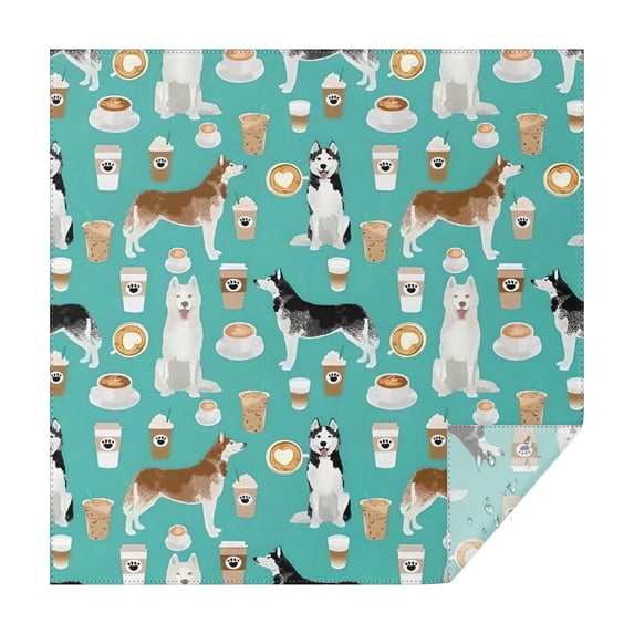 Husky and Coffee Square Tablecloth,Waterproof Square Table Cover,Wipeable Spillproof Washable Table Cover for Home Kitchen Party Decor 42"X42"(107x107cm)