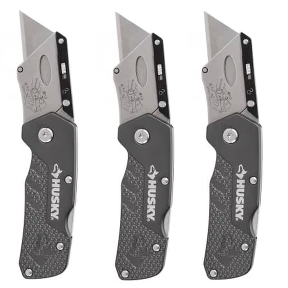 Husky Compact Folding Lock-Back Utility Knife Set (3-Pack)