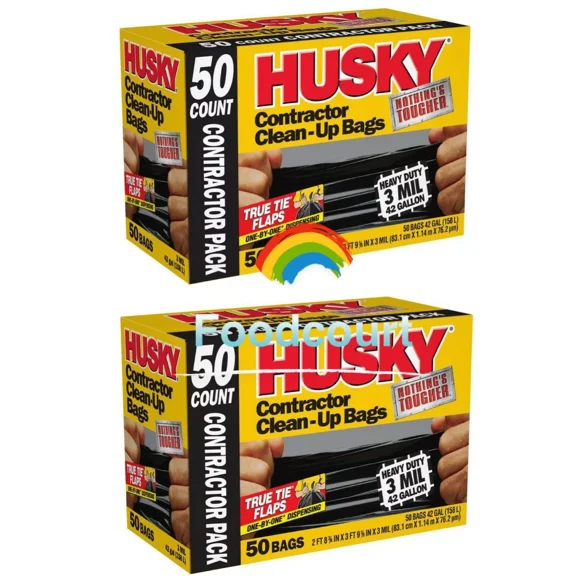 Husky Contractor Clean-Up Bags Heavy Duty 3 Mil 42 Gal 50 ct Each Pack(2 Packs)