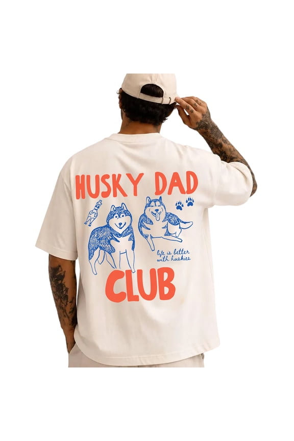 Husky Dad Club Funny Dog Lover Graphic Casual T-Shirt for Men
