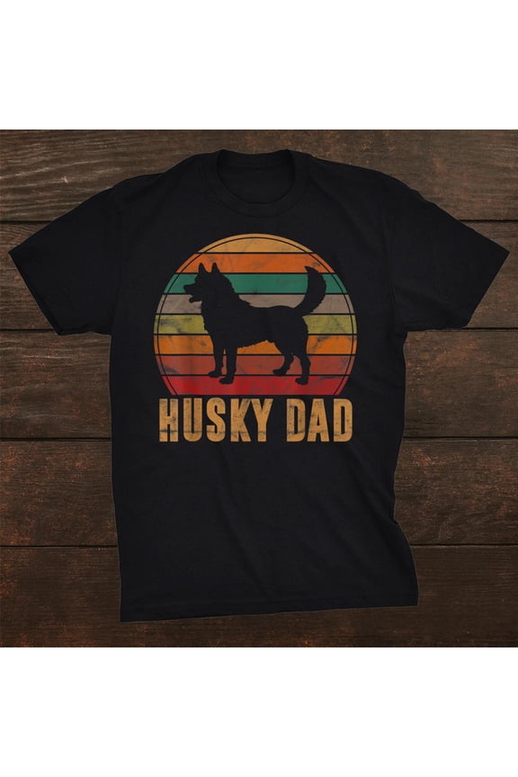 Husky Dad Retro Sunset Vintage Dog Lover Gift Unisex T-Shirt, S-5XL