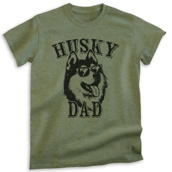Husky Dad T-shirt, Unisex Men's Shirt, Siberian Husky Owner, Best Dog Dad Gift, Heather Military Green, Medium