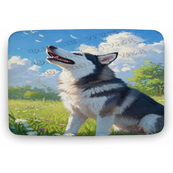 Husky Dog Bath Rug for Dog Lovers, Soft Plush Microfiber Absorbent Non-Slip Mat for Bathroom, Bedroom, or Home, Valentines Gift, 16 x 24 in