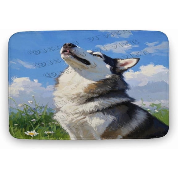 Husky Dog Bathroom Rug, 16x24 in Water Wool Bath Mat with Soft Plush Texture, Non-Slip Floor Rug for Shower, Tub, Laundry Room, Bedroom, or Pet-Friendly Home Decor