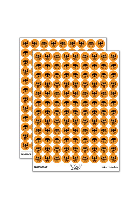 Husky Dog Face Love Heart Eyes 200+ Round Stickers - Orange - Gloss Finish - 0.50" Size
