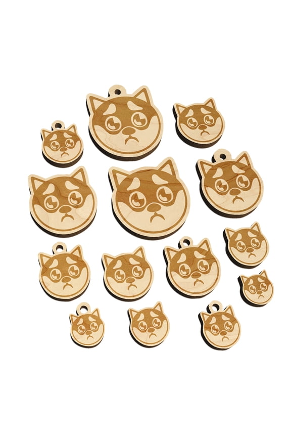 Husky Dog Face Puppy Eyes Wood Mini Charms Shapes DIY Craft Jewelry - With Hole - 30mm (6pcs)