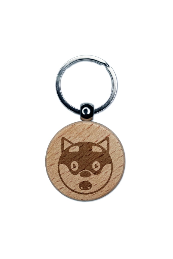 Husky Dog Face Shocked Round Keychain Charm Tag - Engraved Wood