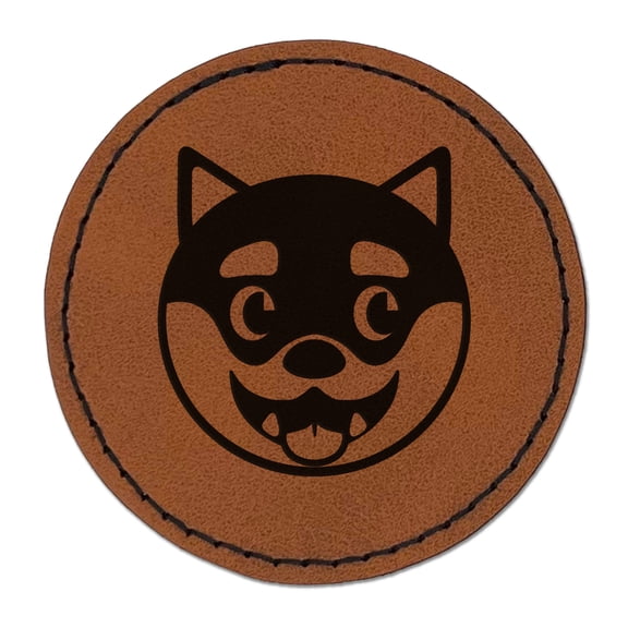 Husky Dog Face Side Eye 2.5" Faux Leather Round Engraved Iron-On Patch - Brown