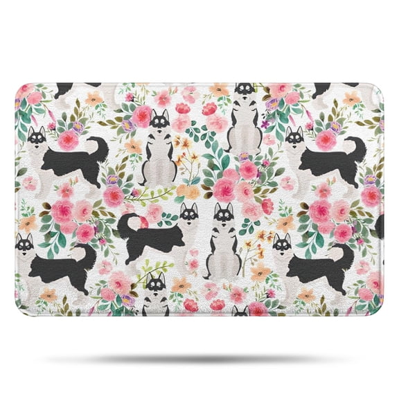Husky Dog Flower Floral Bathroom Rugs Mat,Non Slip Microfiber Bathroom Rug,Rubber Backing,Soft Bathroom Mats for Bathroom Floor,Tub and Shower,17x27in(43x68cm)