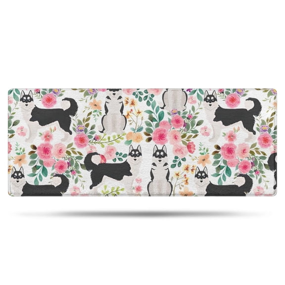 Husky Dog Flower Floral Bathroom Rugs Mat,Non Slip Microfiber Bathroom Rug,Rubber Backing,Soft Bathroom Mats for Bathroom Floor,Tub and Shower,60x24in(150x60cm)