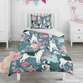 thumbnail image 1 of Husky Dog Flower Floral Duvet Cover and Pillowcase Set for Single Bedding, Bedroom Accessories for Kids Teens, 1 of 5