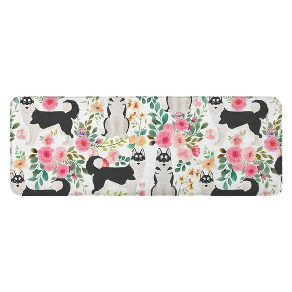 Husky Dog Flower Floral Kitchen Rug Mat,Kitchen Runner Rugs Non Skid Washable,Decorative Kitchen Floor Mats for Kitchen,Sink,Laundry,17"x47.2"