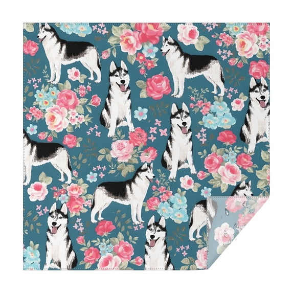 Husky Dog Flower Floral Square Tablecloth,Waterproof Square Table Cover,Wipeable Spillproof Washable Table Cover for Home Kitchen Party Decor 42"X42"(107x107cm)