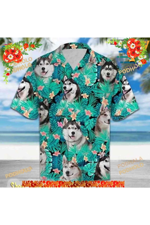 Husky Dog Funny Hawaiian Shirt, Dog Hawaii Shirt