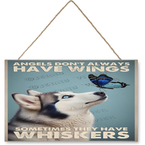 Husky Dog Hanging Wood Decor Sign, Rustic Wooden Signs, Printed Wood Sign, Hanging Dogs Sign Decor, Dog Room Wall Decor, Home Decor Sign 10x16 Inches