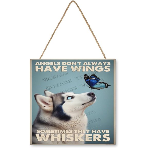 Husky Dog Hanging Wood Decor Sign, Rustic Wooden Signs, Printed Wood Sign, Hanging Dogs Sign Decor, Dog Room Wall Decor, Home Decor Sign 12x12 Inches