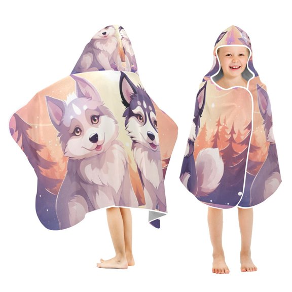 Husky Dog Kids Hooded Beach Towel Baby Bath Poncho Towels with Hood Absorbent 50"x23.5" for Pool Swimming