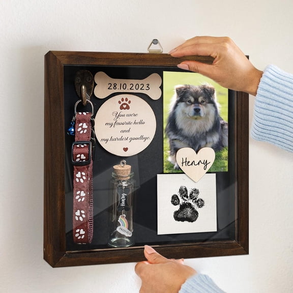 Husky Dog Memorial Shadow Box, Personalized Pet Collar Holder Picture Frame, Fur Jar, Rainbow Bridge Gift, Pet Sympathy Sculpture