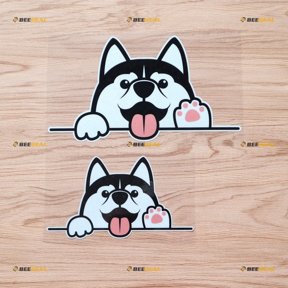 Husky Dog Peeking Paws Up Vinyl Decal Sticker - 2 Pack Reflective, 6 Inches, 8 Inches - for Car Back Window Boat Laptop