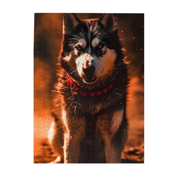 Husky Dog Pet Canine Animal 500-Piece Wooden Jigsaw Puzzle for Adults, Fun & Challenging Family Game, Stylish Wall Decor & Holiday Gift
