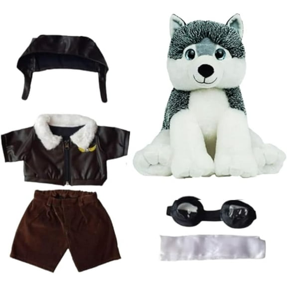 Husky Dog Plush Toy with Pilot Outfit & Goggles  16-Inch Soft Doggy Aviator Costume Stuffed Animal, Ideal Gift for Dog Lovers and Adventure Seekers
