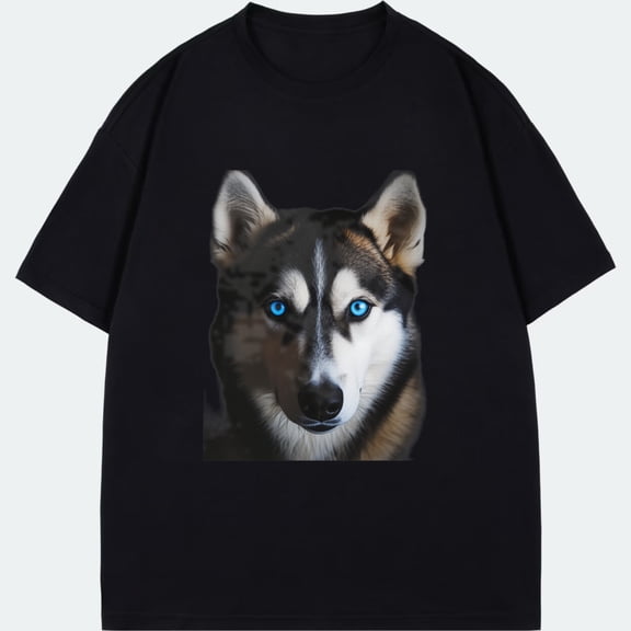 Husky Dog Print T Shirt Black Blue Eyes Animal Design Casual Wear For Men And Women Outdoor Adventure Streetwear Fashion Summer Top