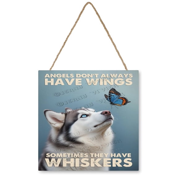 Husky Dog Rustic Wooden Hanging Sign Decor, Front Door Wall Decor Sign Wood Plaque for Farmhouse Garden Home Porch Entryway, Pet Hanging Wall Art Gift 12x12 Inches