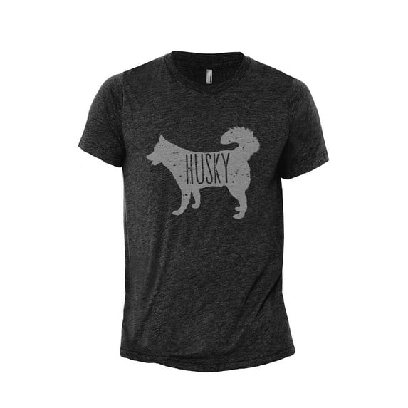 Husky Dog Silhouette Men's Modern Fit Fun Casual T-Shirt Printed Graphic Tee Charcoal Grey 2X-Large