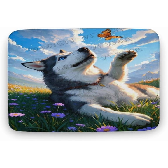 Husky Dog Soft Microfiber Bath Rug, Absorbent Non-Slip Bathroom Floor Mat, 16 x 24 in