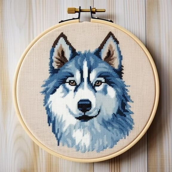 Husky Dog Stamped Cross Stitch Kits for Beginners Easy with Hoop 11CT Needlepoint Embroidery DIY Counted Cross Stitch Kits Art Craft Wall Decor 35x35cm(2)