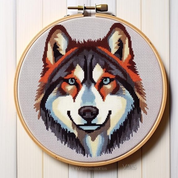 Husky Dog Stamped Cross Stitch Kits for Beginners Easy with Hoop 11CT Needlepoint Embroidery DIY Counted Cross Stitch Kits Art Craft Wall Decor 35x35cm(3)