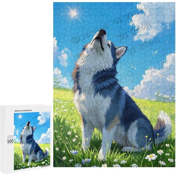 Husky Dog Themed 500 Piece Jigsaw Puzzle, Finished Size 20.5" x 15", Fun Puzzle for Adults, Wooden