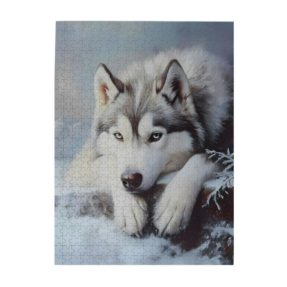 Husky Dog Wolf Snow Winter 500-Piece Wooden Jigsaw Puzzle for Adults, Fun & Challenging Family Brain-Teaser, Perfect Home Decor & Gift
