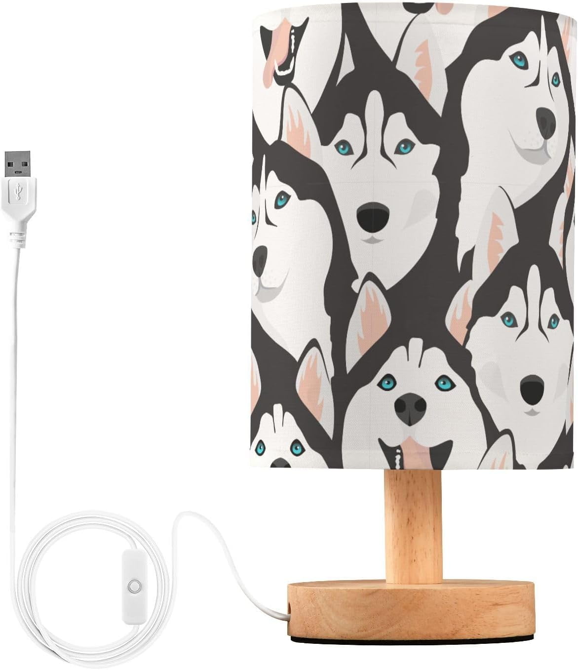 Husky Dogs Bedside Table Lamp For Bedroom Nightstand Lamp With Wood