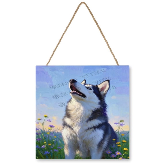 Husky Dogs Wood Sign Rustic Dogs Lovers Wooden Hanging Plaque for Home Living Room Girl Bedroom Wall Art Decoration 12 x 12 Inches Present
