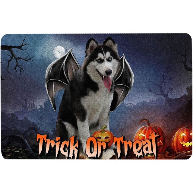 Husky Door Mat Husky Sibir Trick Or Treat Boo Halloween Moon Night