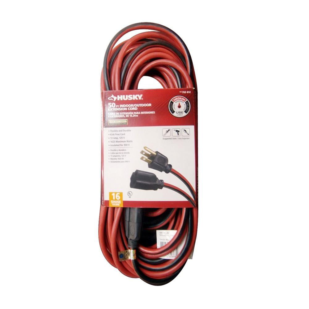 Husky Extension Cord 50 ft. 16/3 Kink Free Indoor Outdoor Use Red & Black  SJTW AW62668 