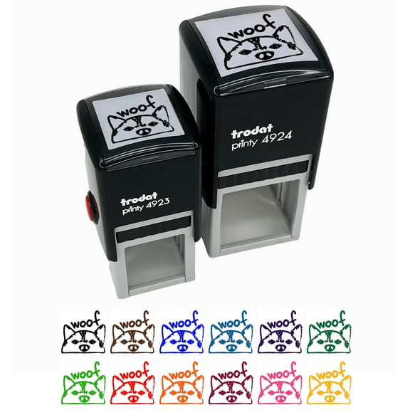 Husky Face Dog Woof Sketch Self-Inking Rubber Stamp Ink Stamper - Black Ink - Small 1 Inch