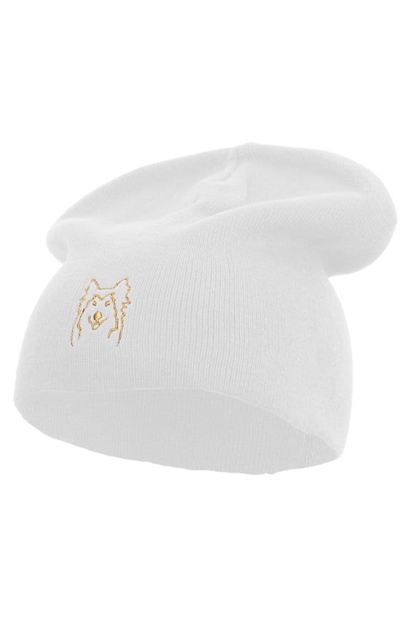 Husky Faces Logo Embroidered Big Size Superior Cotton Short Knit Beanie - White XL-3XL