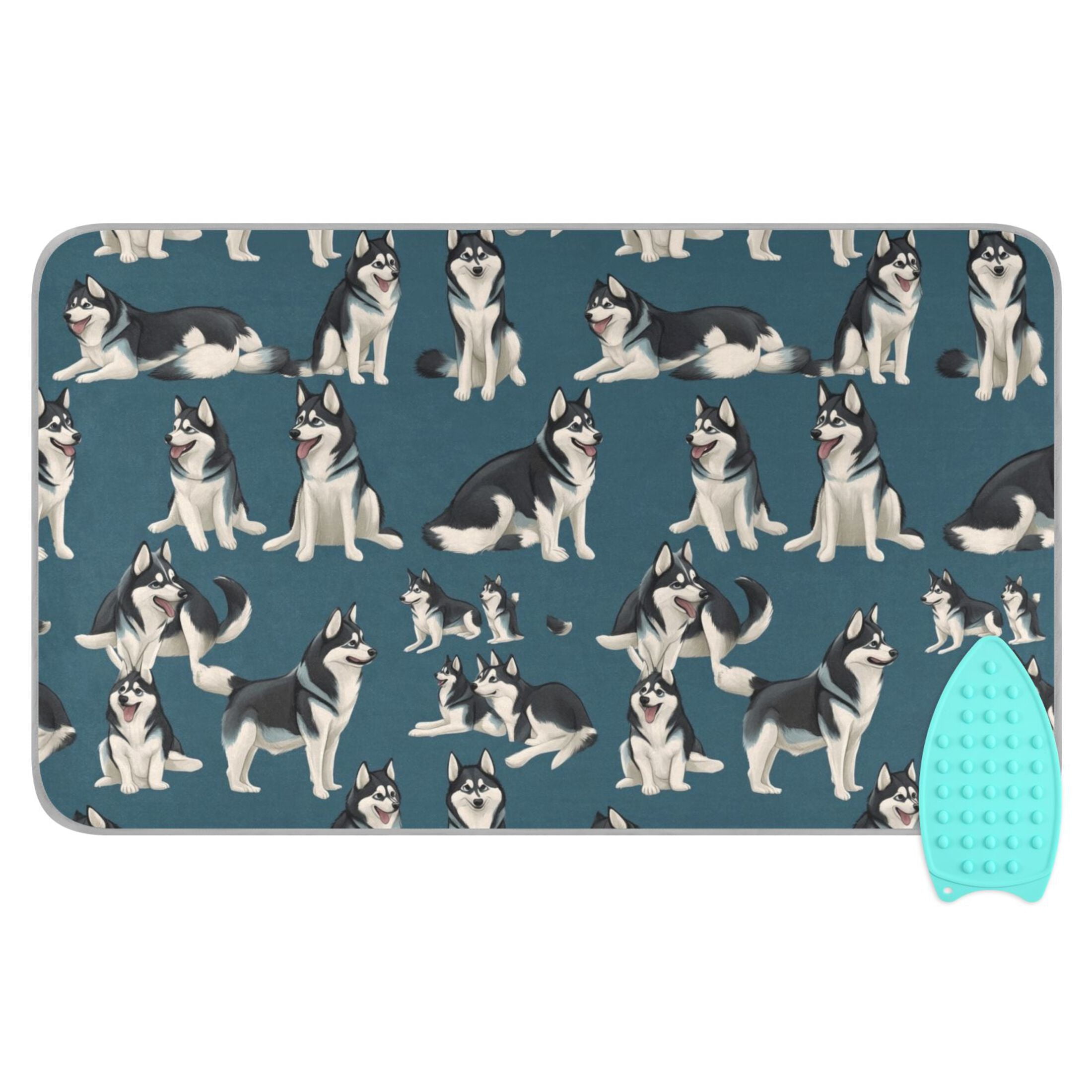 Husky Flat Vector Different Moves Ironing Mat Blanket for Table Top Travel Portable Ironing Board Pad 47.2x27.6 Inch