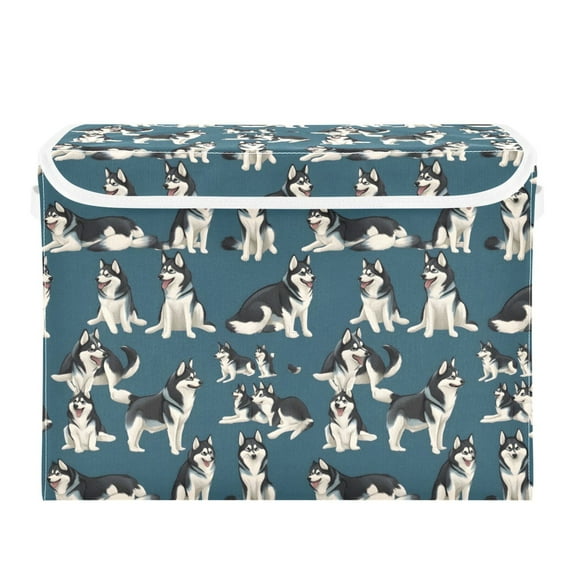 Husky Flat Vector Different Moves Large Storage Bins with Linen Collapsible Lid Storage Box 16.7 x 12.6 x 11.8in