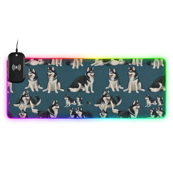Husky Flat Vector Different Moves Wireless Charging RGB Gaming Mouse Pad Large Keyboard Mat Rubber Base 13 Light Modes
