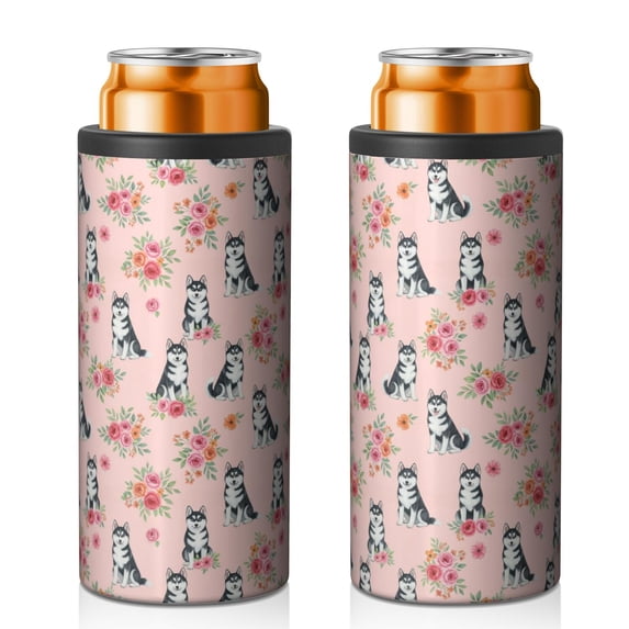 Husky and Floral Pink Pattern 12oz Can Cooler 1 Pack, Vacuum Insulated ...