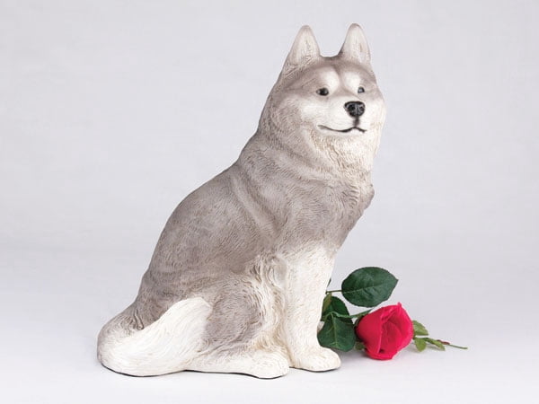 Husky Gray and White Cremation Pet Urn for a Dog Memorial in remembrance of your beloved family pet